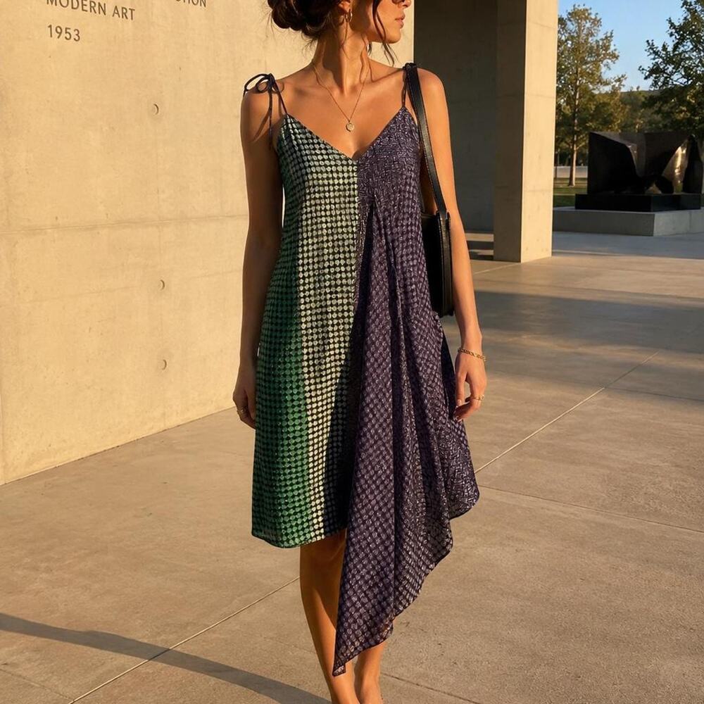 Opening Ceremony 100% Silk Asymmetrical Patchwork Slip Dress Size 2